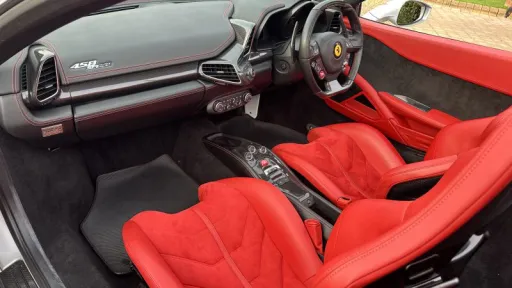 aerial view of interior seats in Red leather with Charcoal dashboard
