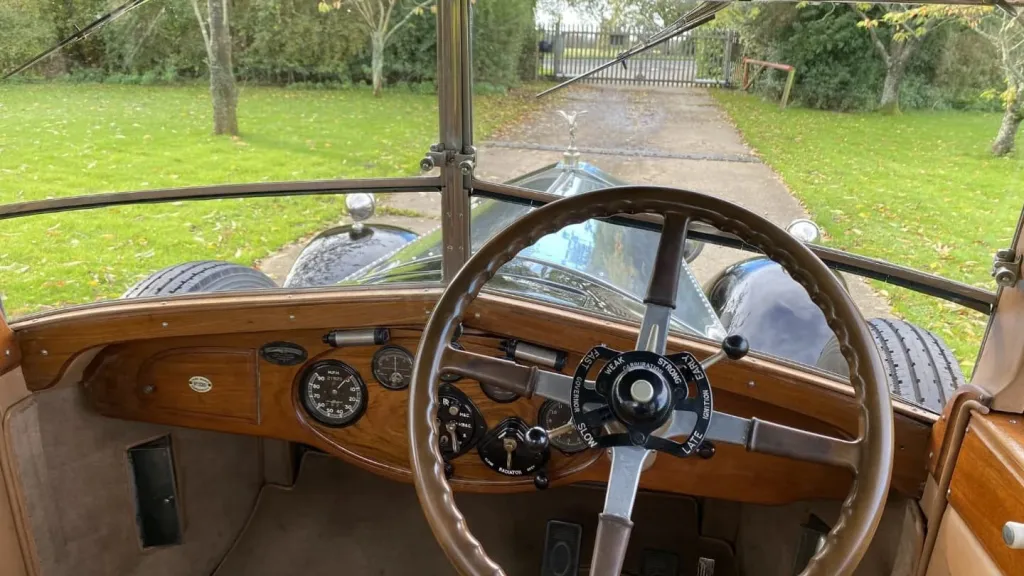 front wooden dashboard view from driver's side.