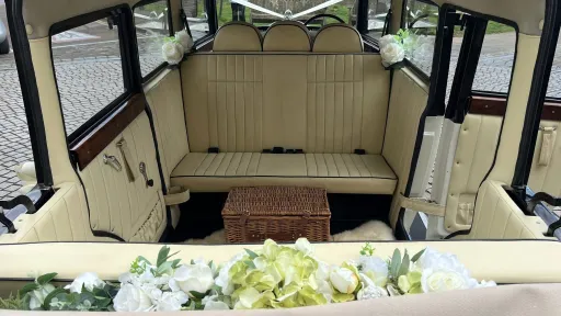 Cream leather interior in Bramwith Limousine with 2 facing bench seats