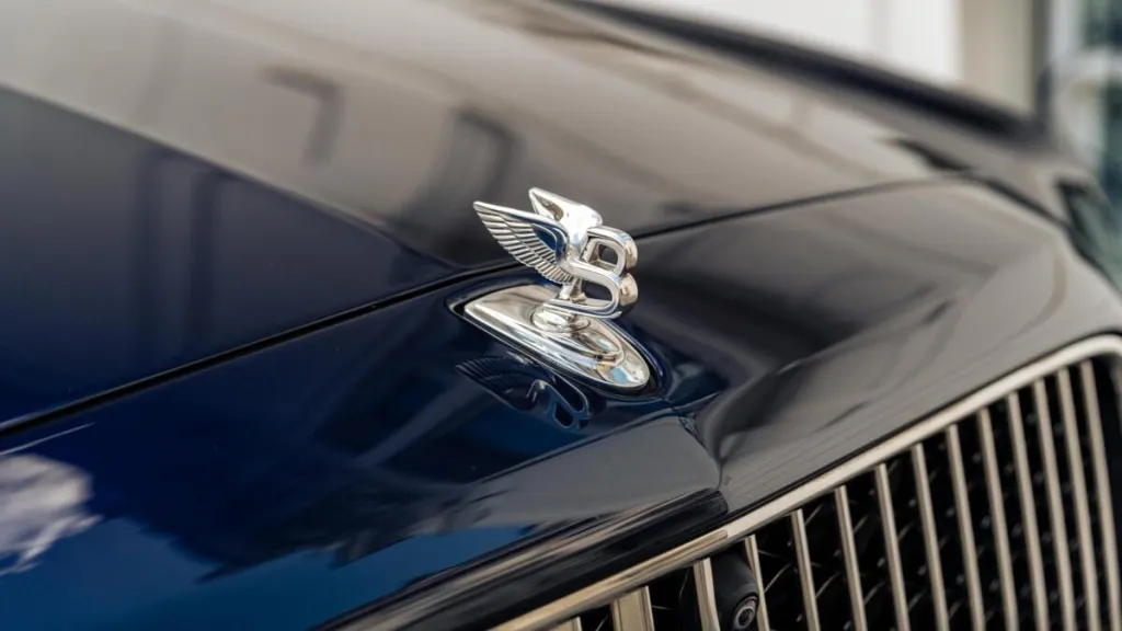 Close up of Flying B on Bentley front Bonnet.