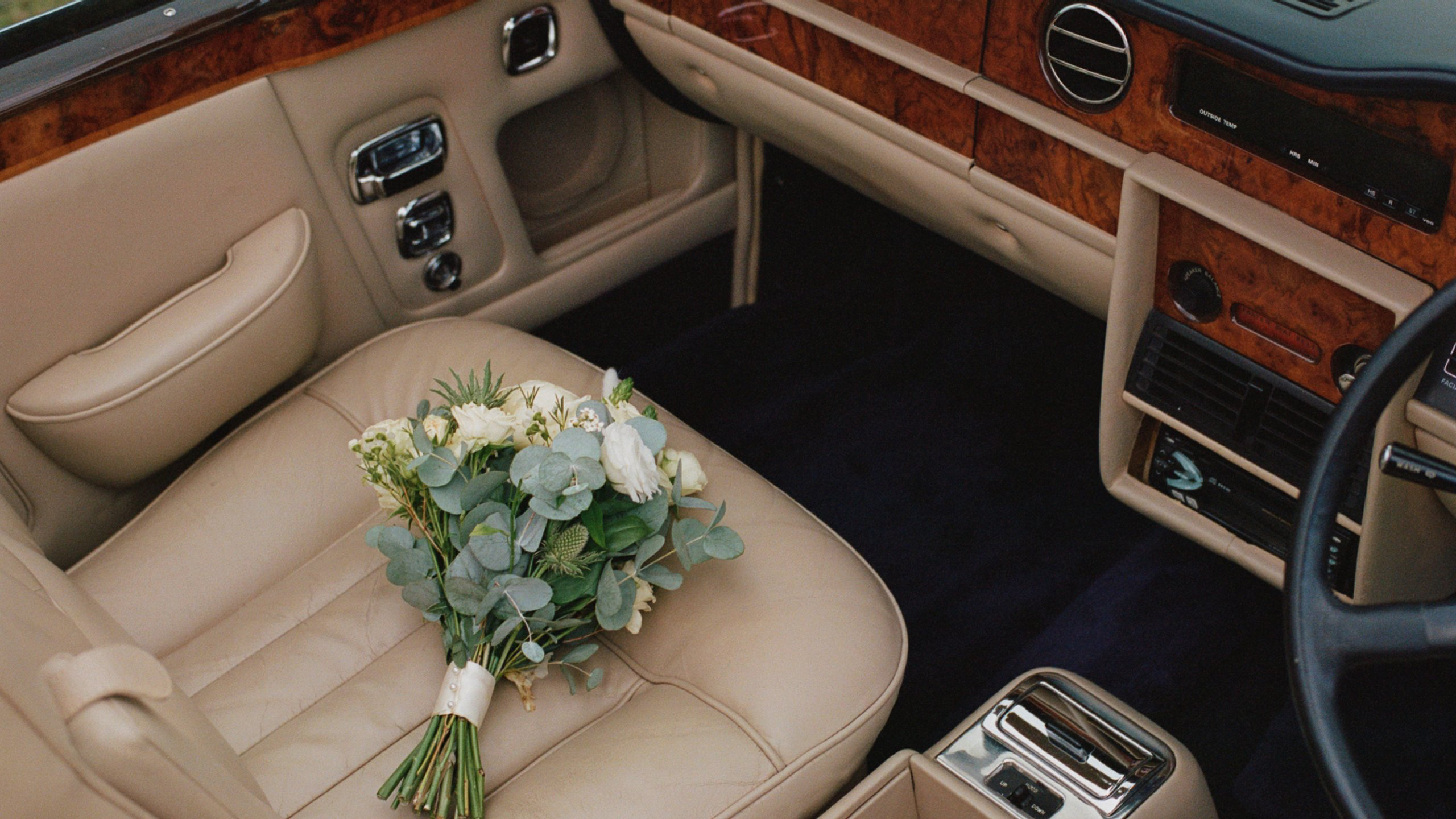 arial viewFlowers on passenger cream leather seats