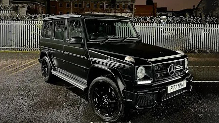 Black Mercedes G-Wagon parked outdoors ready for wedding hire