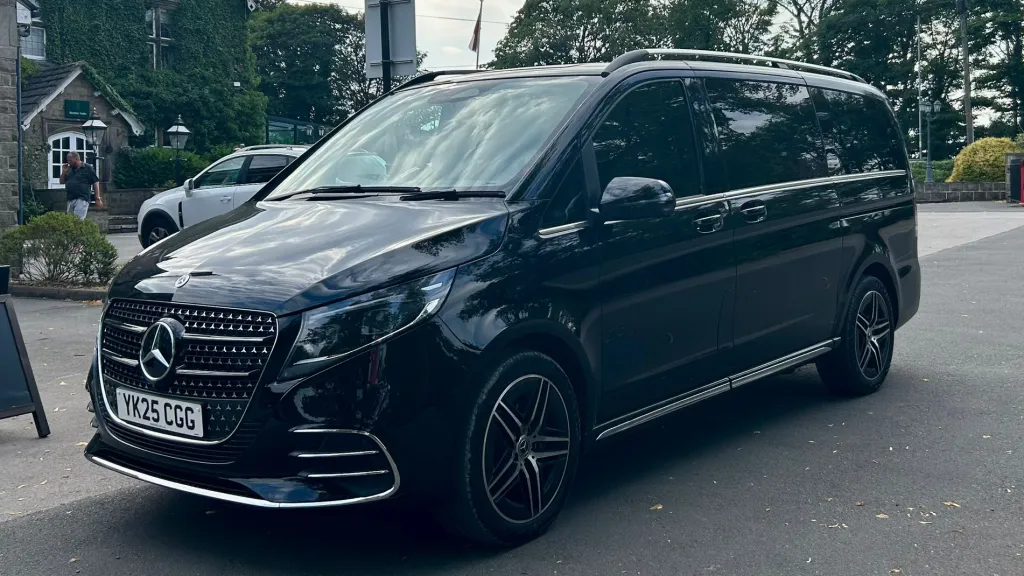 Left side view of a black Mercedes V-class