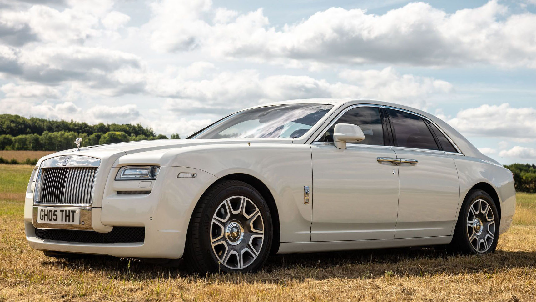 Left side view white Rolls-Royce Ghost