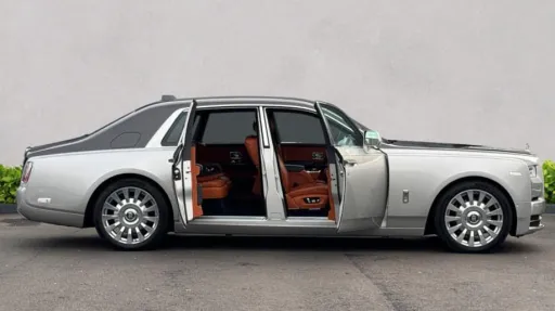 Black and silver Rolls-Royce Phantom VIII wedding car available for hire in Yorkshire