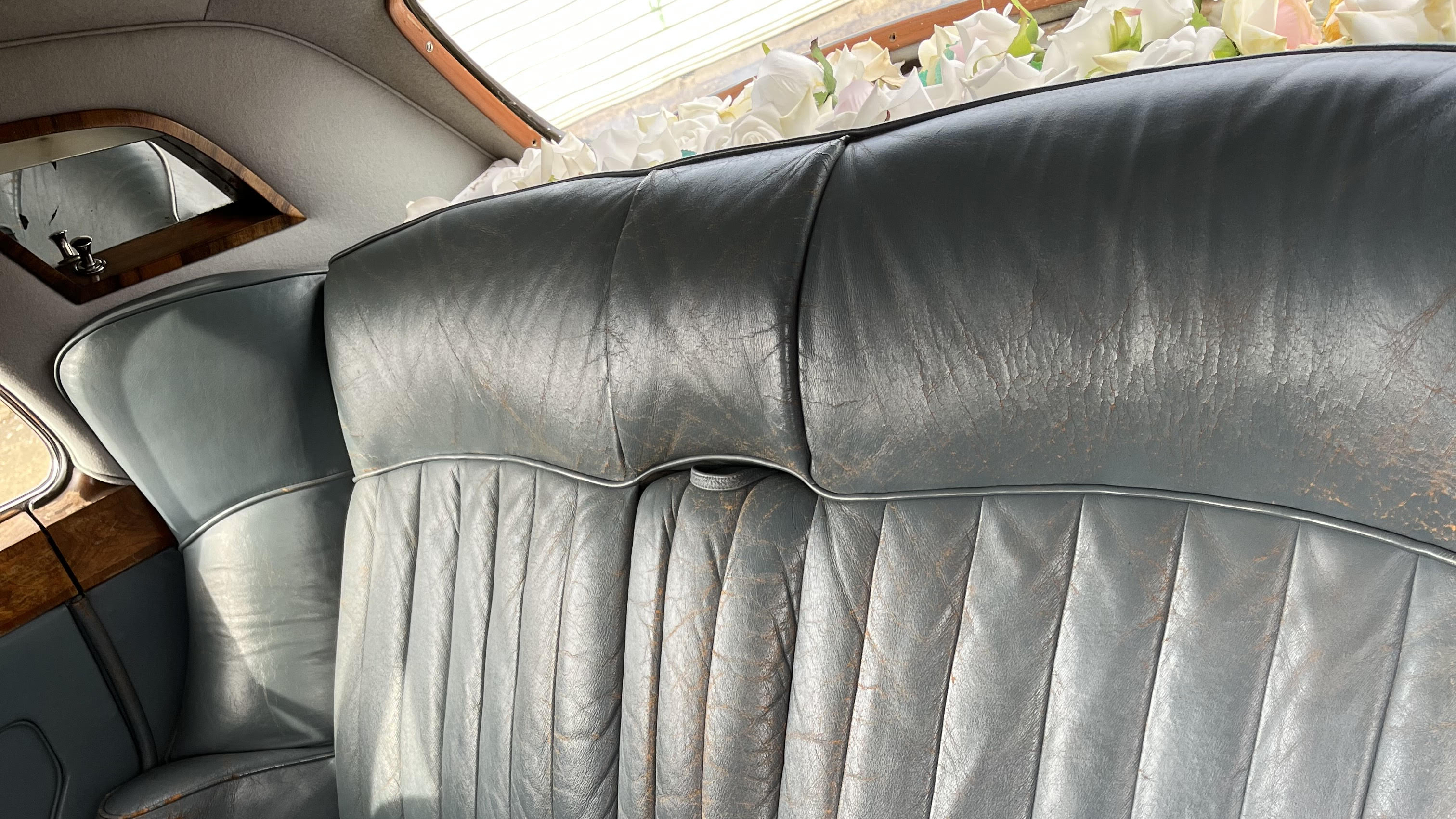 rear silver grey interior in classic Rolls-Royce Silver Cloud 1
