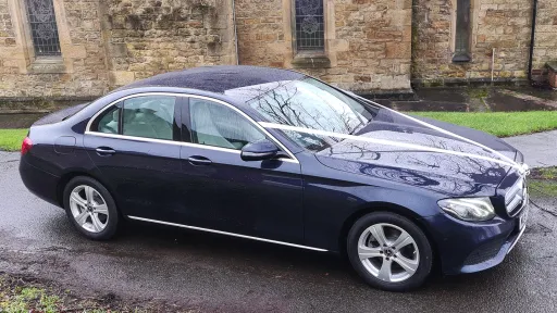 Right side view of a Modern dark blue Mercedes
