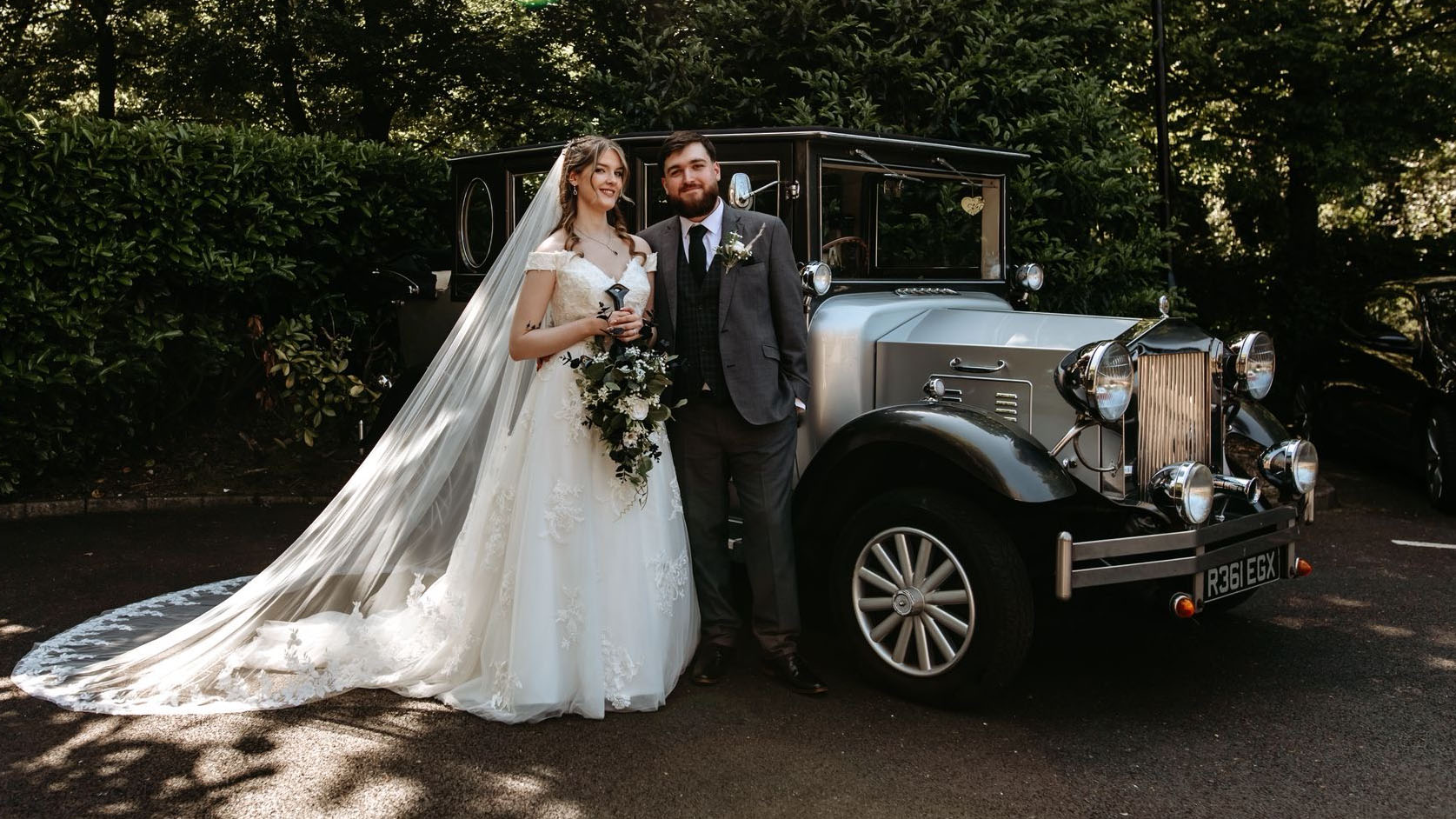 Beautiful car as described. It arrived earlier than expected which meant there was no stress waiting for it. Driver was very friendly and helpful. We had 5 people in the car and had plenty of room even with a large wedding dress. It was lovely to arrive at the venue with the top down. All in all so glad we chose this car and service.
