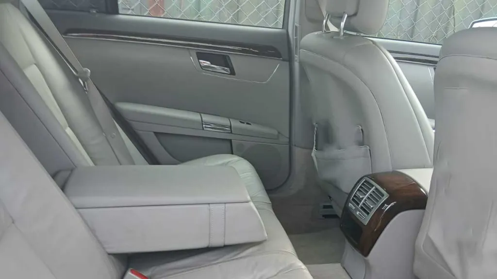 Rear interior leather seat inside Mercedes car