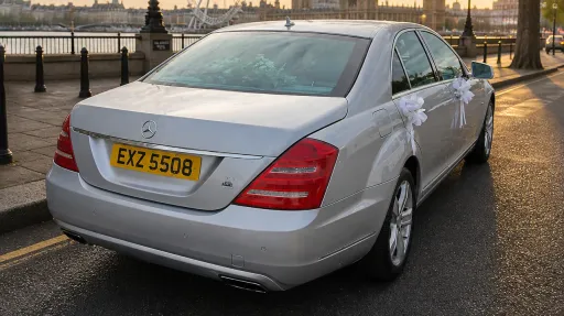 Modern rear view silver Mercedes