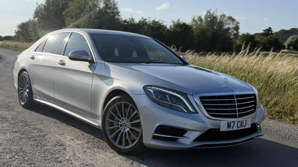 Silver Mercedes S 350 LWB wedding car available for hire across South West England