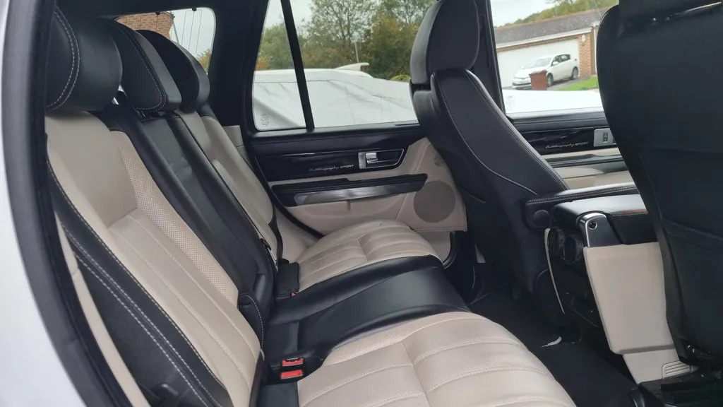 Rear passenger seating and legroom inside a Range Rover Sport Autobiography