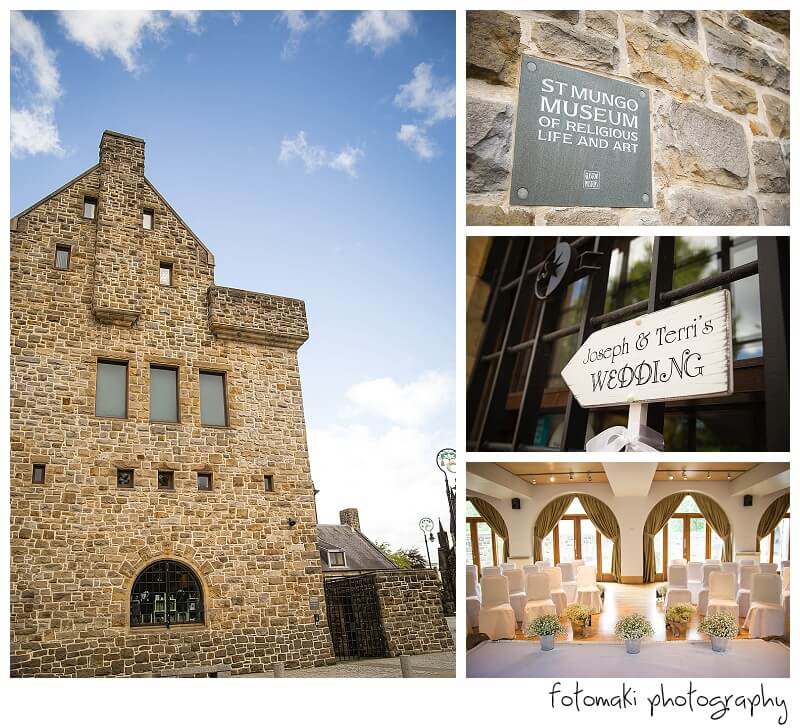 Photo Collage showing the venue on one large photo on the left and three smaller photos on the right showing the wedding room