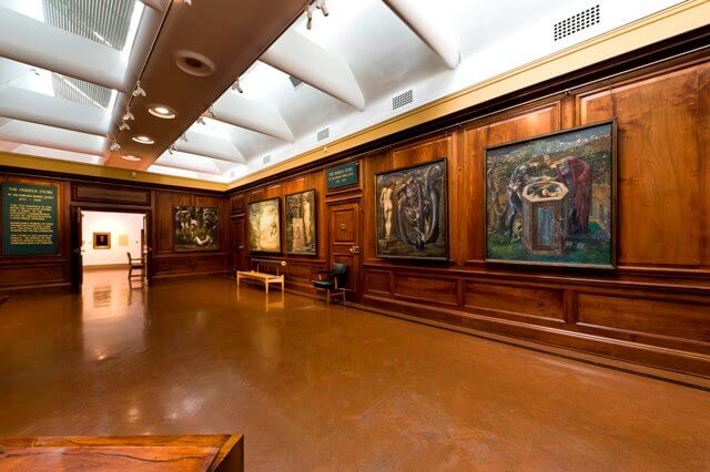 Southamtpon Art Gallery Room Ceremony with wooden walls and painted art decoration on the wall 