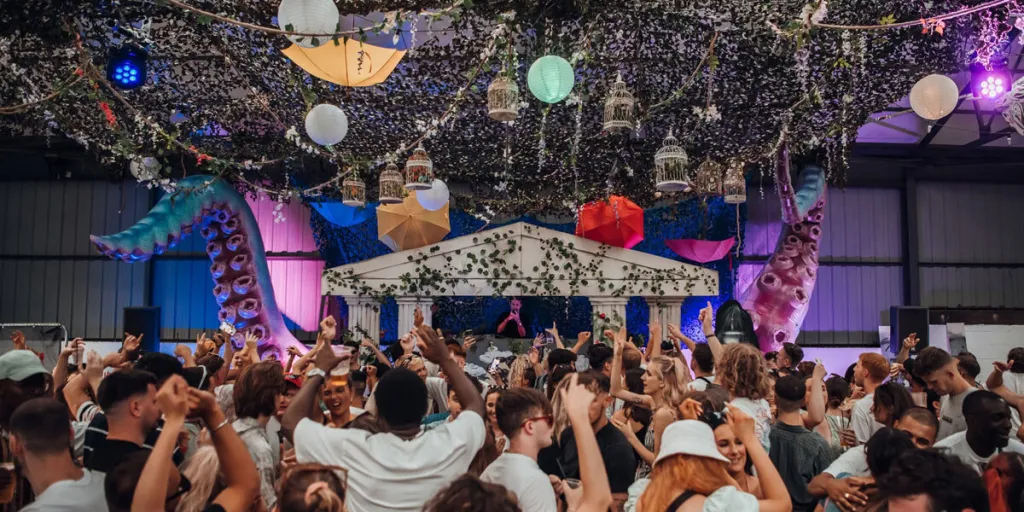 Wedding guerts cheering inside the evening reception room