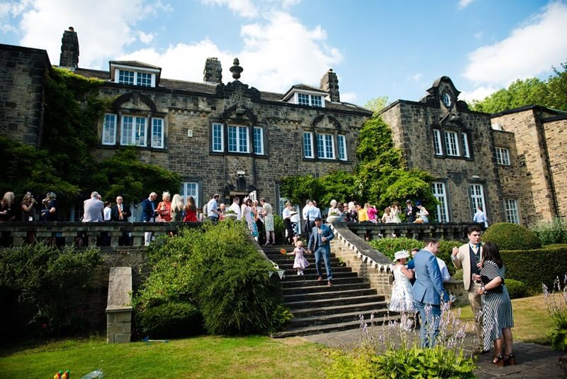 Hoyle Court rear outdoor area with wedding guests 