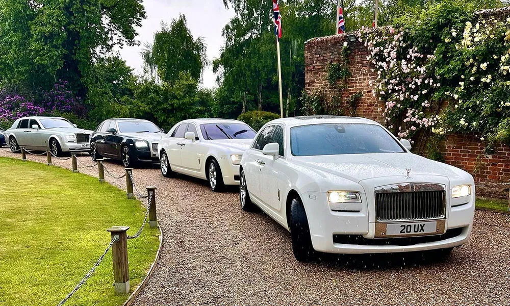 Fleet of 4 modern Rolls-Royce in attendance at a wedding ranging from Ghost and Phantom