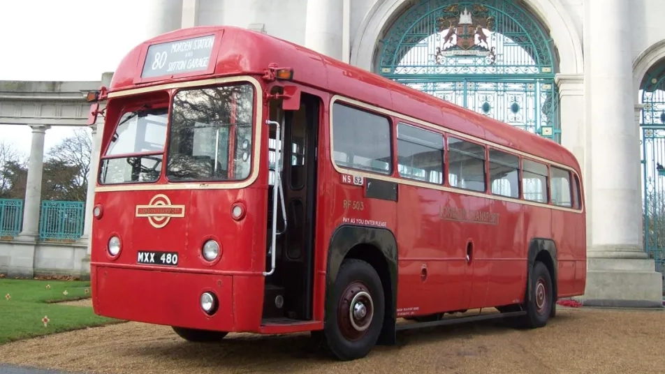 Vintage red double decker routemaster bus used for wedding at the Old Marylebone Town Hall in London