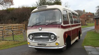 Front view of a classic single decker Bedford Bus