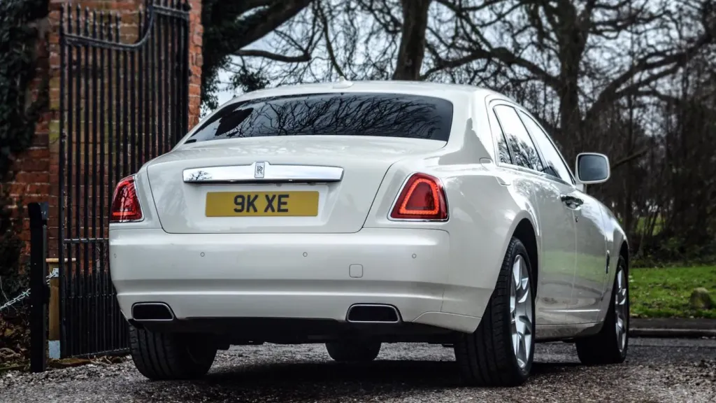 rear view white Rolls-Royce Ghost