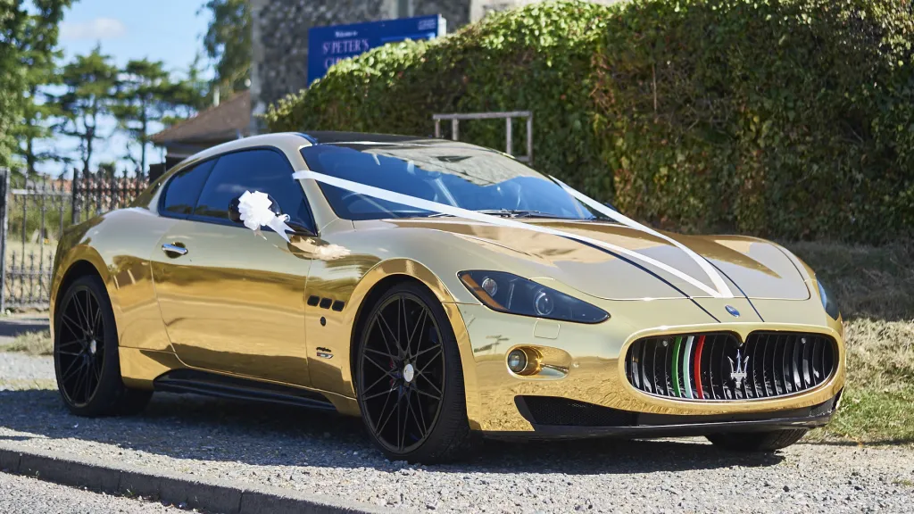 Maserati GranTurismo 'S' front view with White Ribbons and bows on rear view mirros