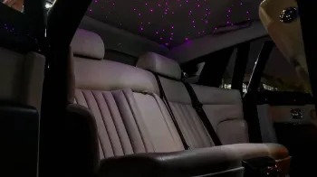 Rolls-Royce Phantom cream leather interior with pink illuminated starlight roof