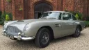 Left front view of classic Aston Martin DB5 in Silver