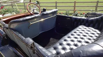 Rear aerial view of black leather seating area