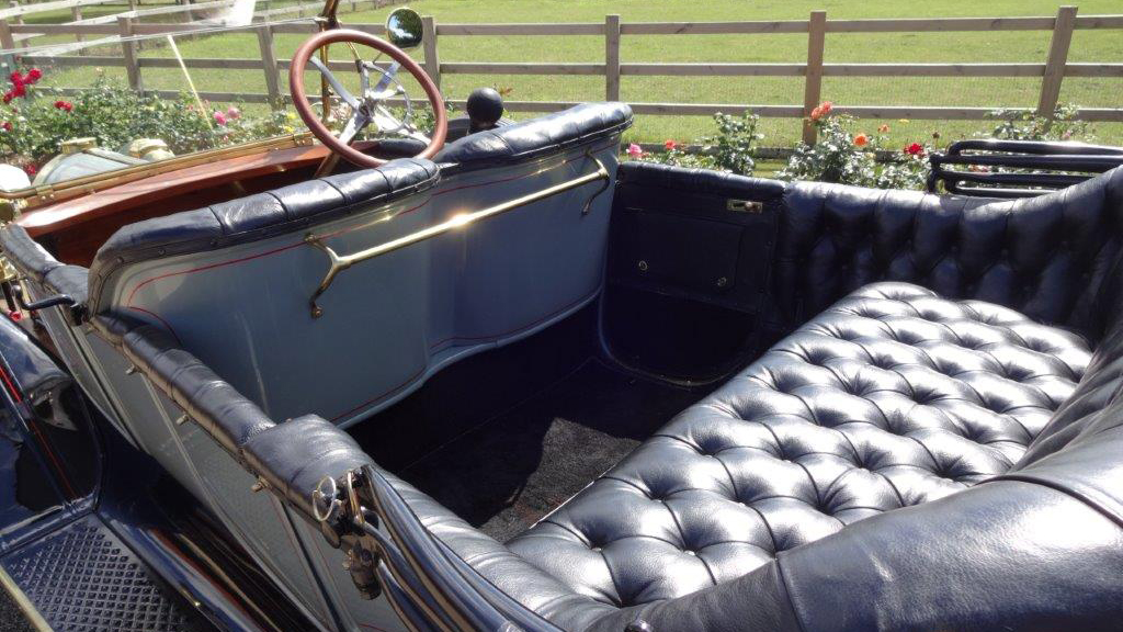 Rear aerial view of black leather seating area