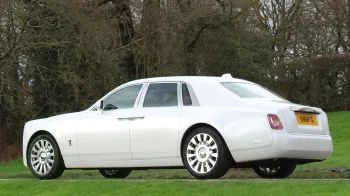 Rear view white Rolls-Royce Phantom 8