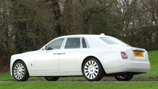 Rear view white Rolls-Royce Phantom 8