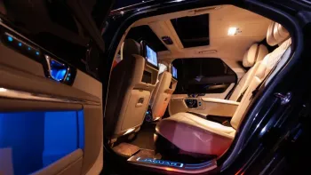 Rear searting area Interior photo of the Black Jaguar Top of the Range Jaguar XJ Autobiogrpahy  taken at night