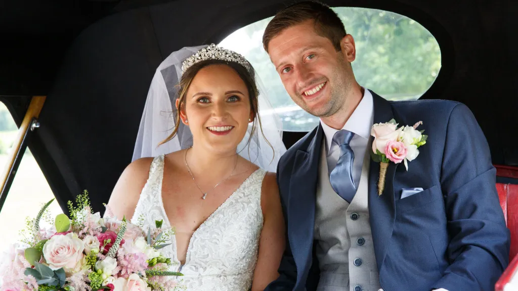 We booked ‘Gumdrop’ for our wedding back in June and we cannot thank Louise and Andrew enough, the car arrived on time looking absolutely spotless and took Charlotte to the church in Hughenden, from there we travelled as Mr & Mrs to Bicester and enjoyed a glass of bubbly on the way. Andrew kindly stopped to take the roof off for us for arrival at both the church and venue, nothing was a problem and we felt really special being chauffeured in the beautiful vintage car.