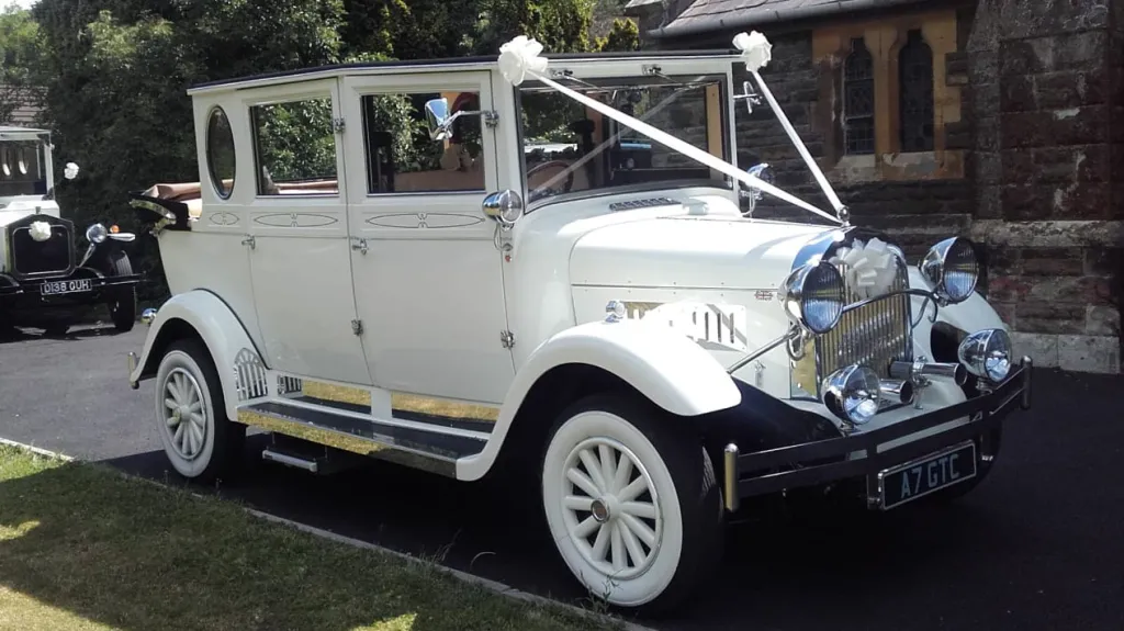White imperial wedding car
