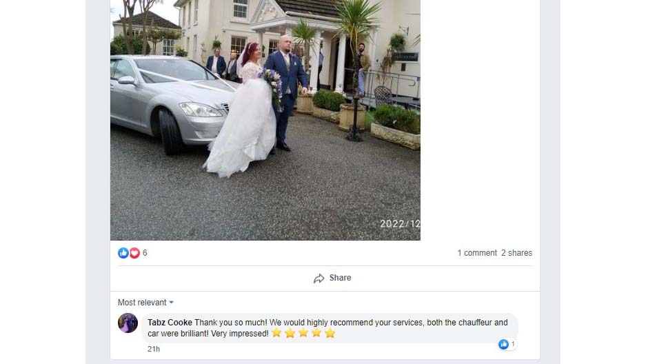 Thank you so much! We would highly recommend your services, both the chauffeur and car were brilliant! Very impressed!