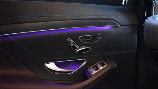 Mercedes S-Class door cards illuminated with purple LED lights