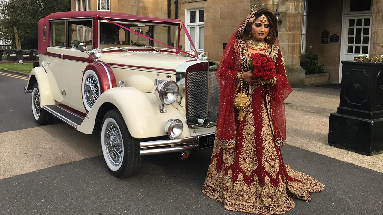 Vintage Style Convertible Regent in Burgundy and Ivory with Asian Bride