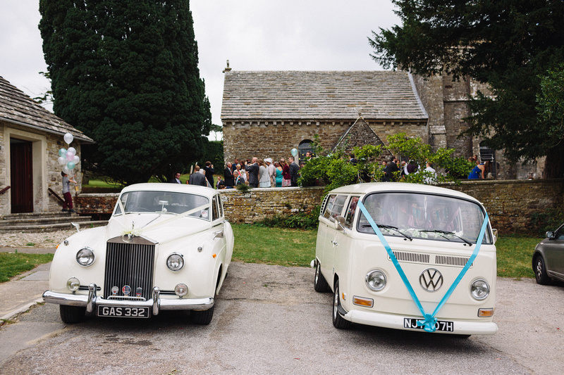 Rolls Royce Silver Cloud and Volkswagen Campervan at St James Church in Dorset