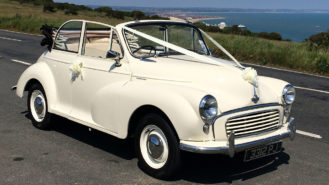 Morris Minor Convertible wedding car for hire in Eastbourne, East Sussex